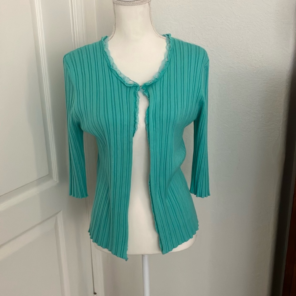 Bogari blue turquoise Teal Women's cardigan Sweater with 3/4 sleeves Size:L